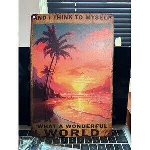 Girl Art Tin Sign, 8.5" x 11" "What a Wonderful World" Wall Art